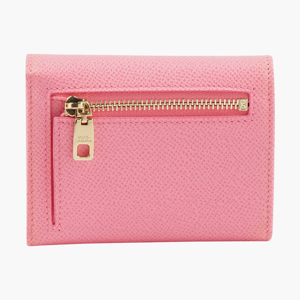 Dolce & Gabbana Pink-Gold Leather Wallet with Gold Logo Plaque