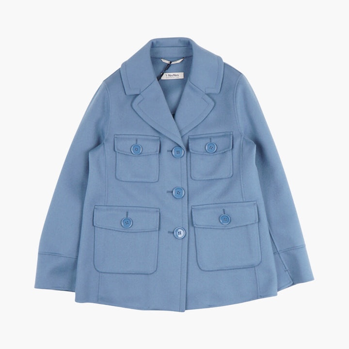 Max Mara Elegant Blue Tailored Jacket with Notch Lapel Collar and Patch Pockets