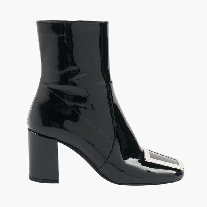 Saint Laurent Elegant Black Boots - Made in Italy, Glossy Finish, Block Heel