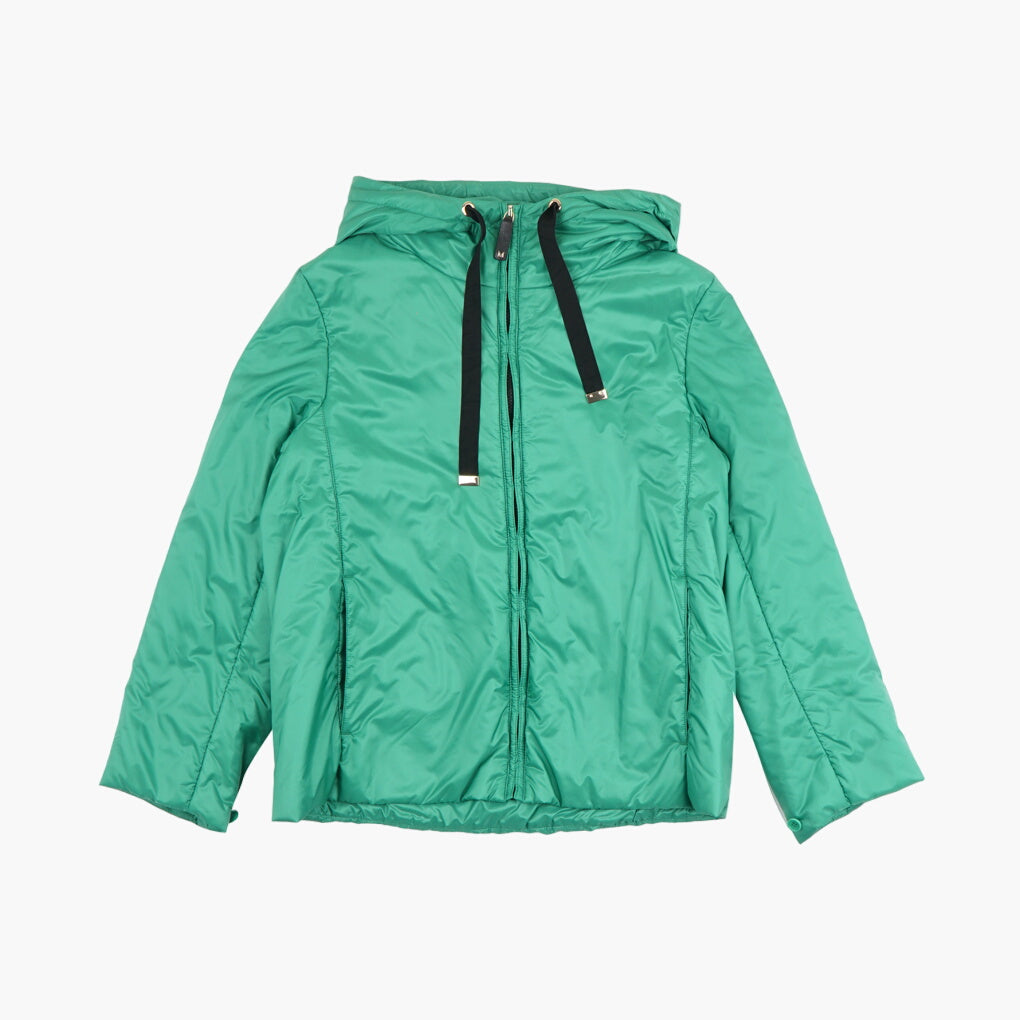 Max Mara Women's Green Hooded Jacket with Full Zip Closure