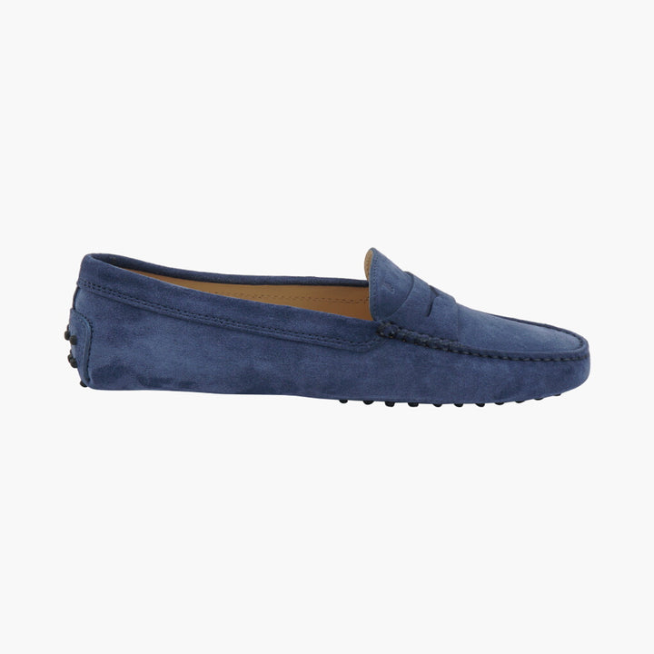 Tod's Elegant Blue Suede Flat Shoes with Signature Rubber Pebble Outsole