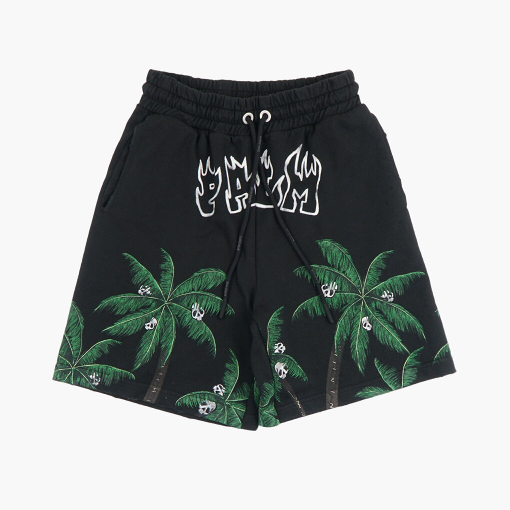 Palm Angels Black-Multi Shorts with Palm Tree Design and Elastic Waistband