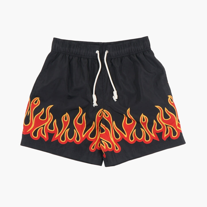 Palm Angels Sea Shorts with Bold Flame Design in Black-Multi