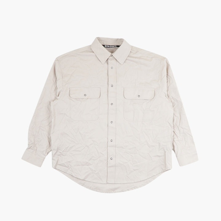 Palm Angels Beige-Black Shirt with Dual Chest Pockets