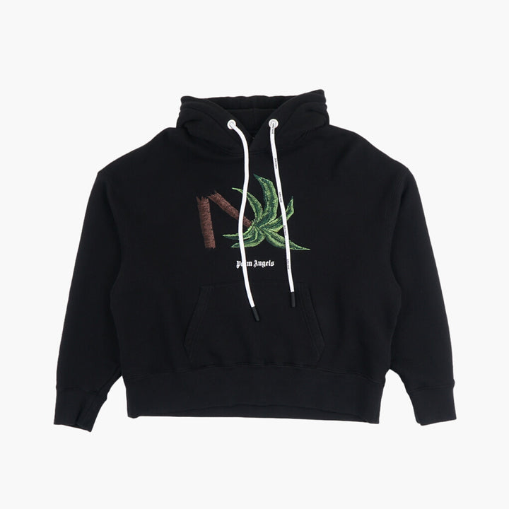 Palm Angels Black-Multi Sweater with Palm Tree Graphic and Adjustable Hood