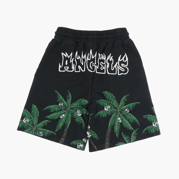 Palm Angels Black-Multi Shorts with Palm Tree Design and Elastic Waistband