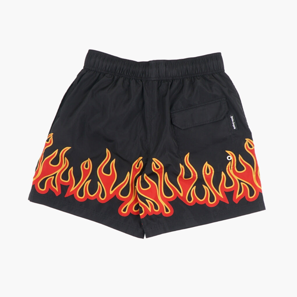 Palm Angels Sea Shorts with Bold Flame Design in Black-Multi