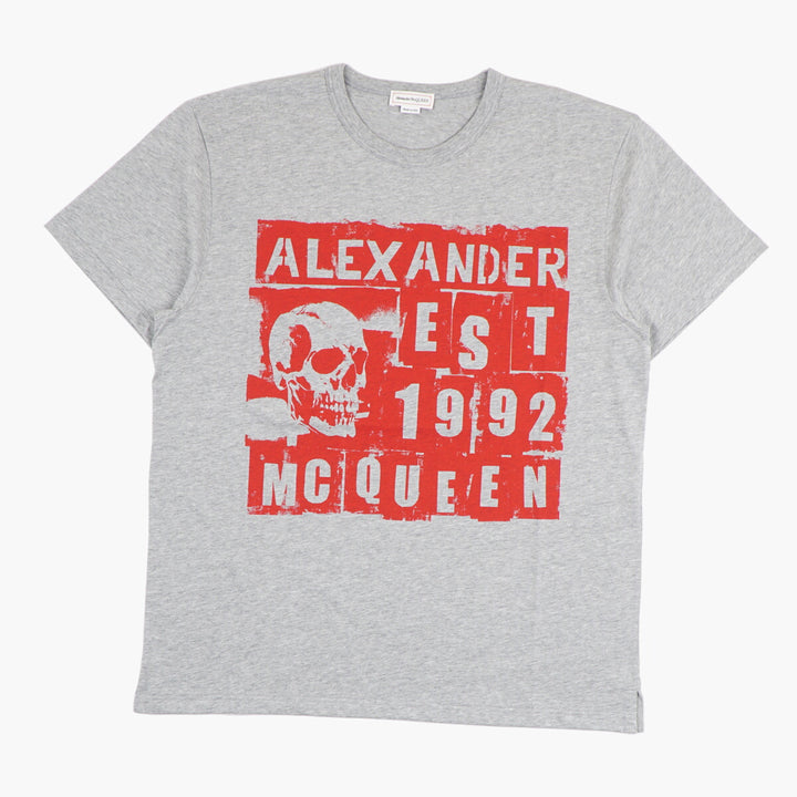 T-shirt con stampa grafica grigio-rossa Alexander McQueen Made in Italy