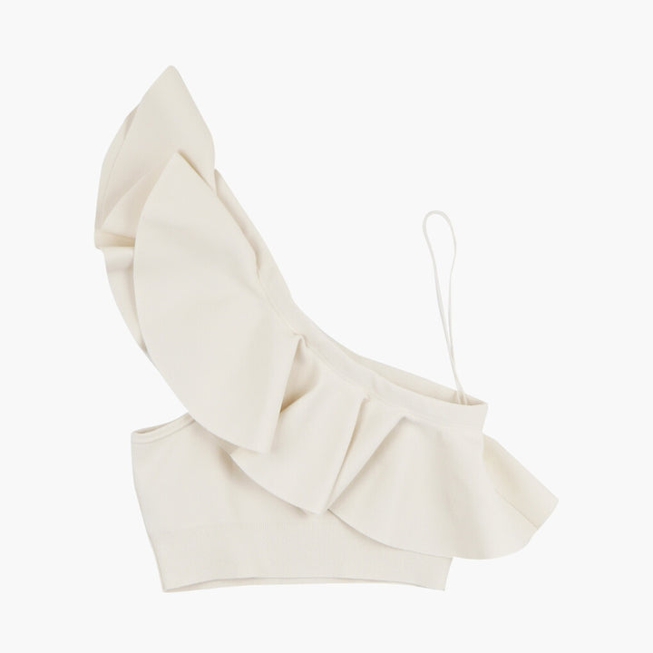 Céline Elegante Top Bianco Asimmetrico con Dettaglio Volant - Made in Italy