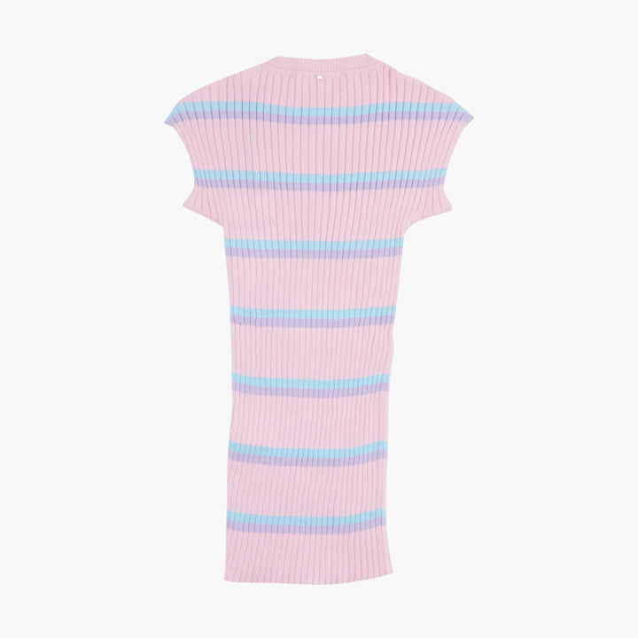 Max Mara Pink-Multi Ribbed Knit Top with Pastel Stripes