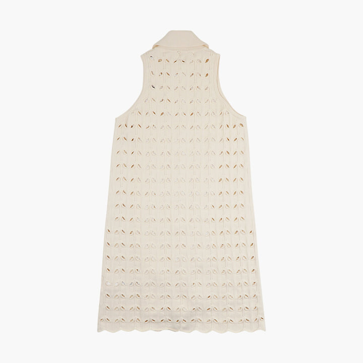 Max Mara White Sleeveless Button-Down Dress with Intricate Pattern