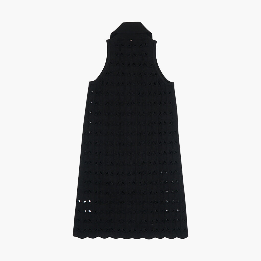 Max Mara Black Sleeveless Button-Down Dress with Intricate Cut-Out Patterns