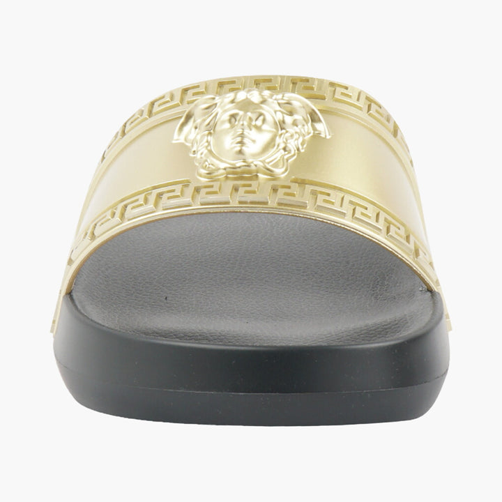 Versace Black-Gold Sandals with Medusa Emblem, Made in Italy