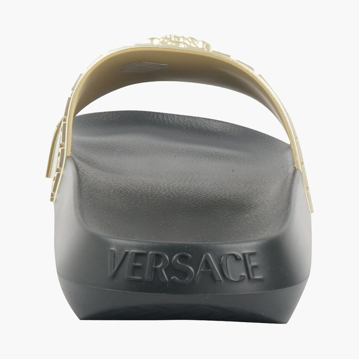 Versace Black-Gold Sandals with Medusa Emblem, Made in Italy