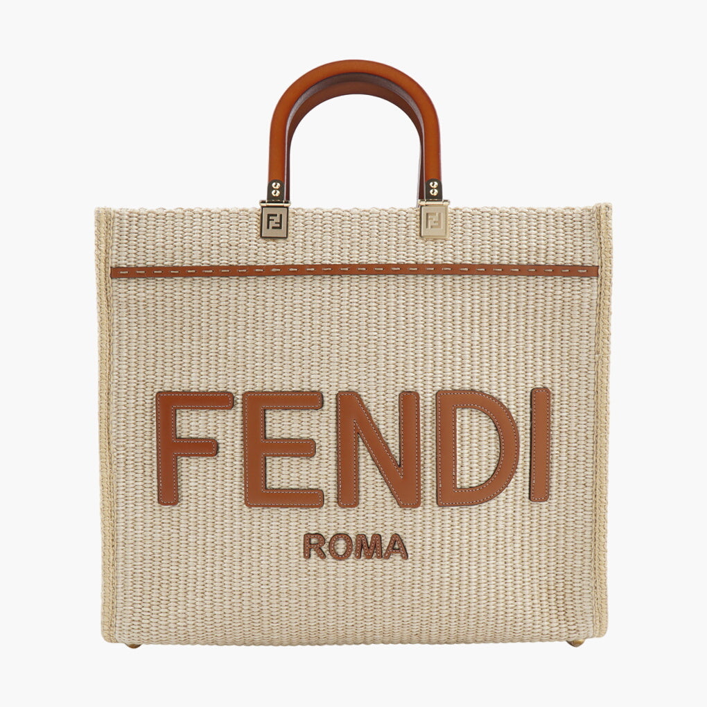 Fendi Beige-Brown Luxury Handbag with Iconic Logo - Made in Italy