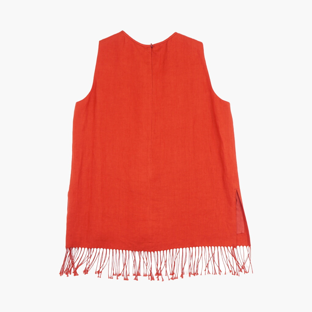 Max Mara Red Sleeveless Dress with Fringe Hem