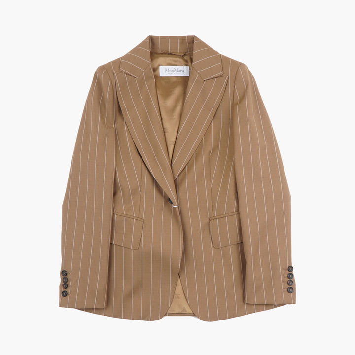 Max Mara Classic Pinstripe Jacket - Elegant Brown-White Tailored Design