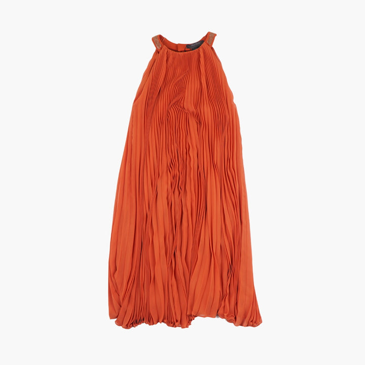 Max Mara Orange Dress with Elegant Pleating - Perfect for Special Events