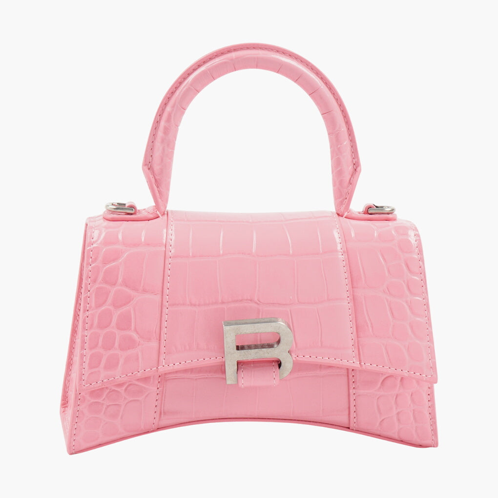 Balenciaga Pink Bag with Croc-Embossed Texture and 'B' Logo Clasp - Made in Italy