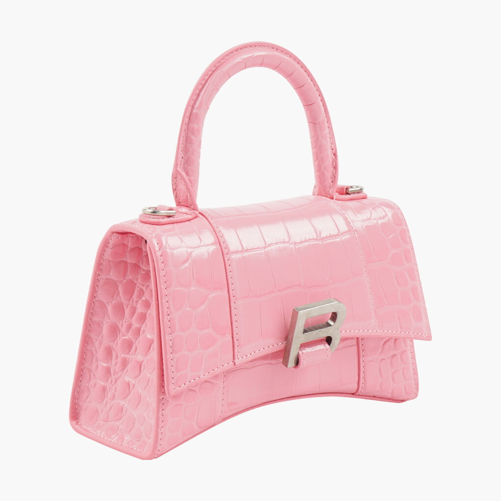 Balenciaga Pink Bag with Croc-Embossed Texture and 'B' Logo Clasp - Made in Italy