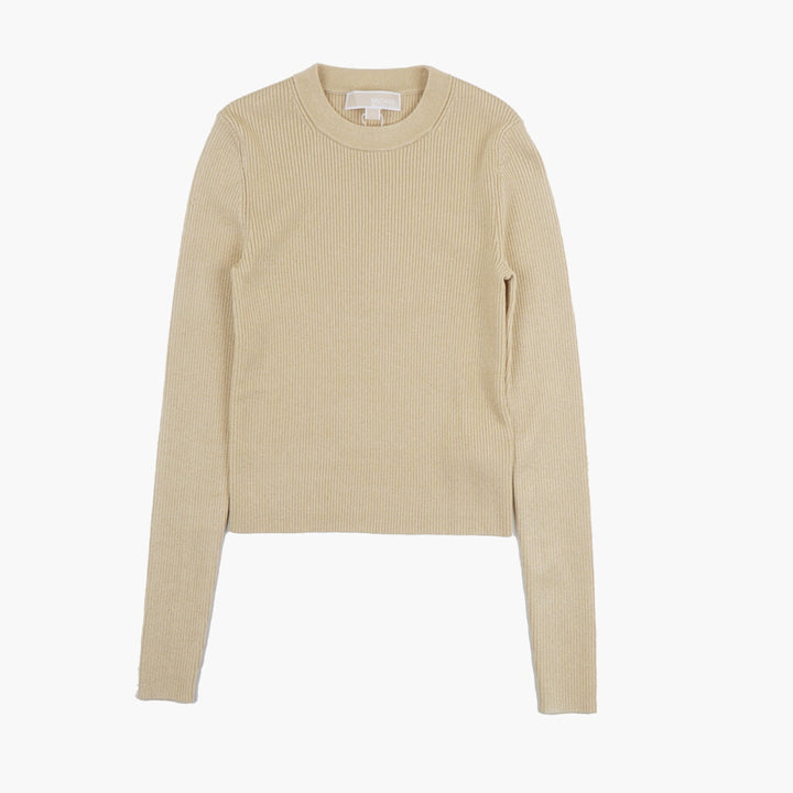 Michael Kors Golden Ribbed Sweater - Classic Crew Neck, Long Sleeve