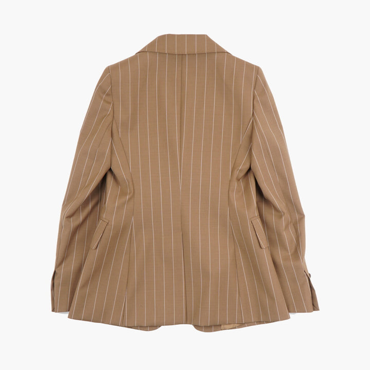 Max Mara Classic Pinstripe Jacket - Elegant Brown-White Tailored Design