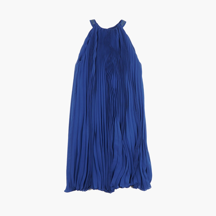 Max Mara Elegante Abito Blu con Dettaglio Plissettato