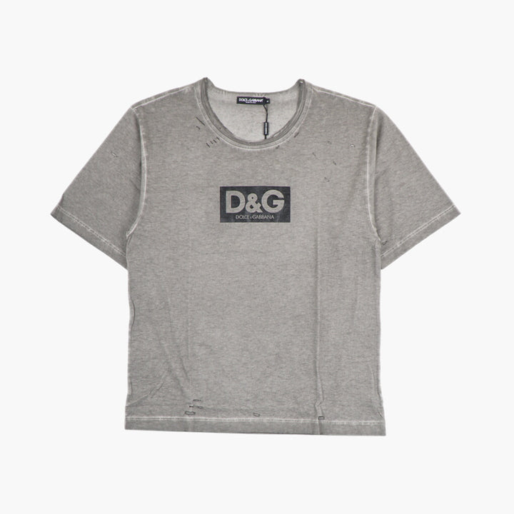 Dolce & Gabbana Grey-Black T-shirt with Iconic D&G Logo - Made in Italy