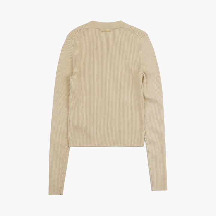 Michael Kors Golden Ribbed Sweater - Classic Crew Neck, Long Sleeve