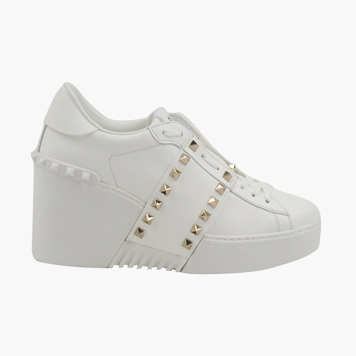 Valentino Women's White-Gold Sneakers with Rockstud Embellishments