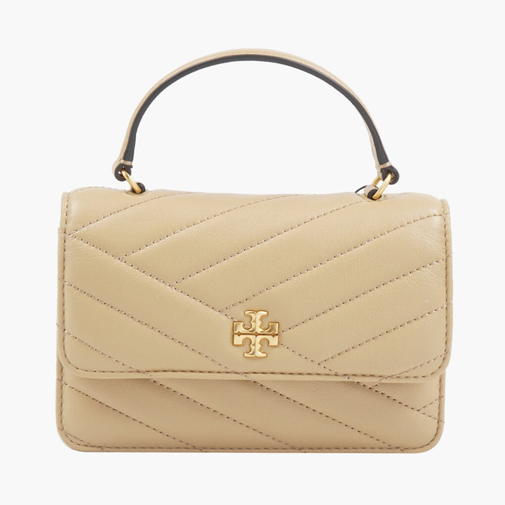 Tory Burch Quilted Beige-Gold Bag with Iconic Logo Detailing