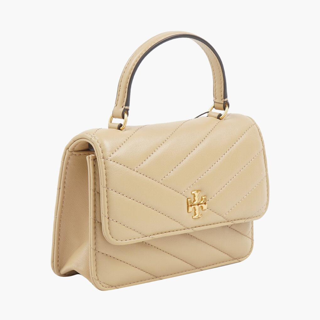 Tory Burch Quilted Beige-Gold Bag with Iconic Logo Detailing