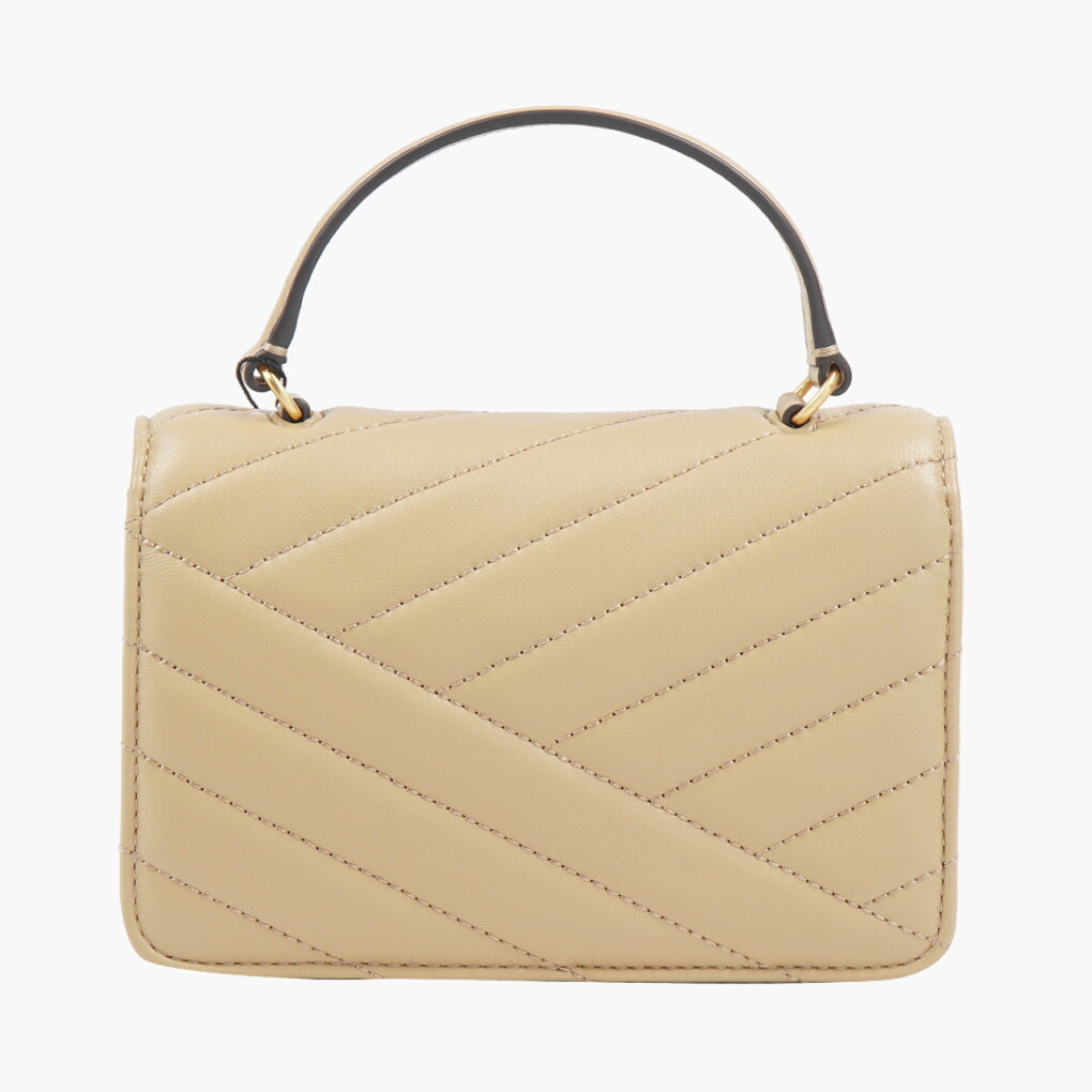 Tory Burch Quilted Beige-Gold Bag with Iconic Logo Detailing