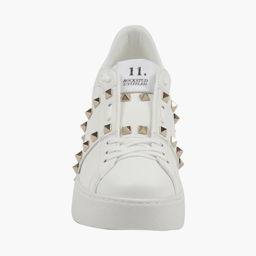 Valentino Women's White-Gold Sneakers with Rockstud Embellishments