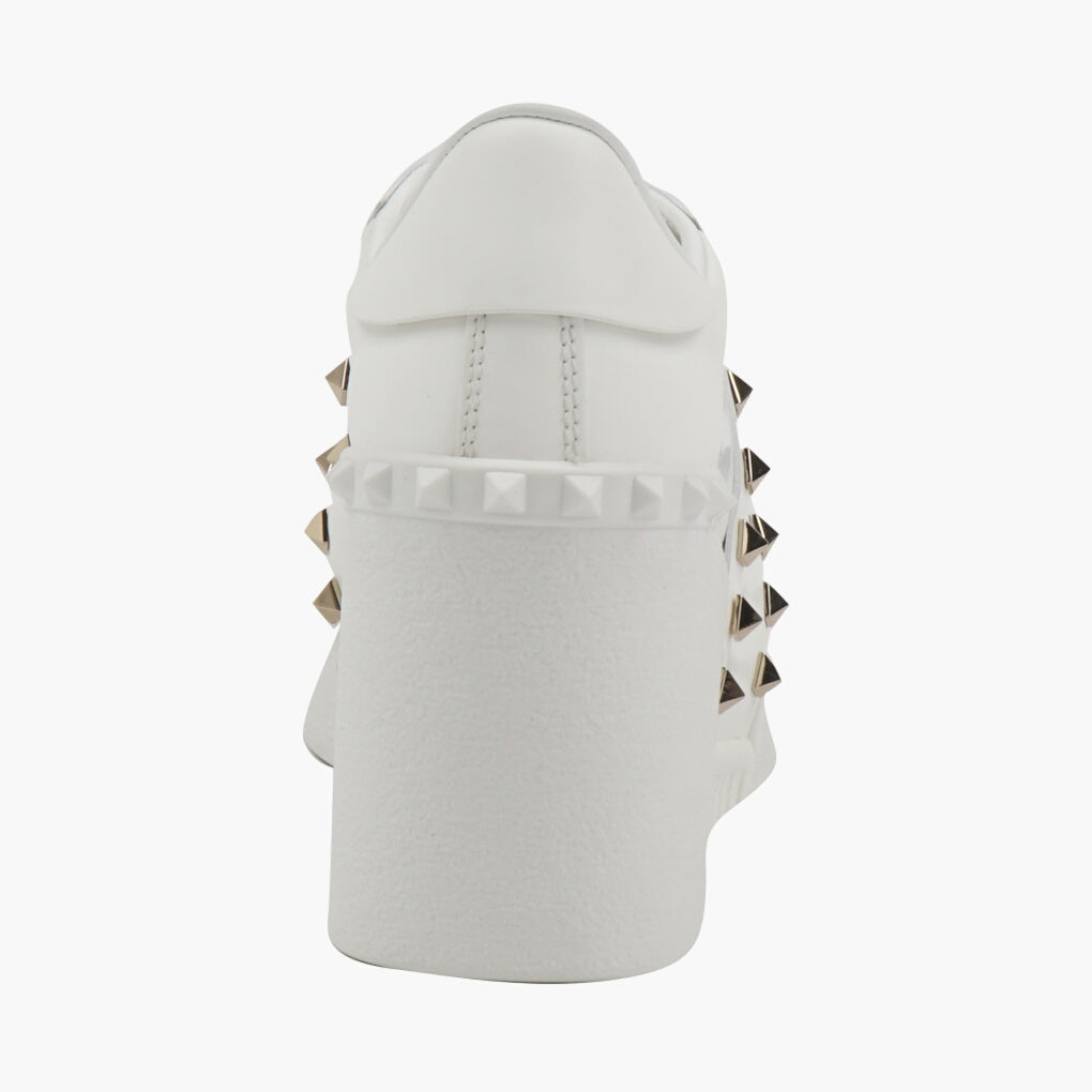 Valentino Women's White-Gold Sneakers with Rockstud Embellishments