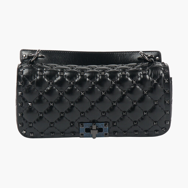 Valentino Bags Black Quilted Leather Bag with Stud Accents