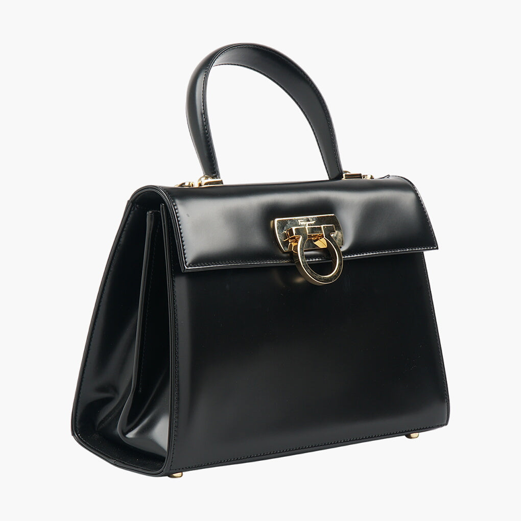 Salvatore Ferragamo Black Leather Bag with Gold-Tone Hardware