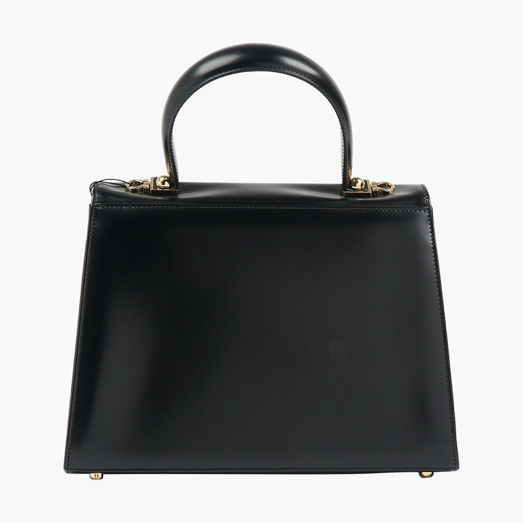 Salvatore Ferragamo Black Leather Bag with Gold-Tone Hardware