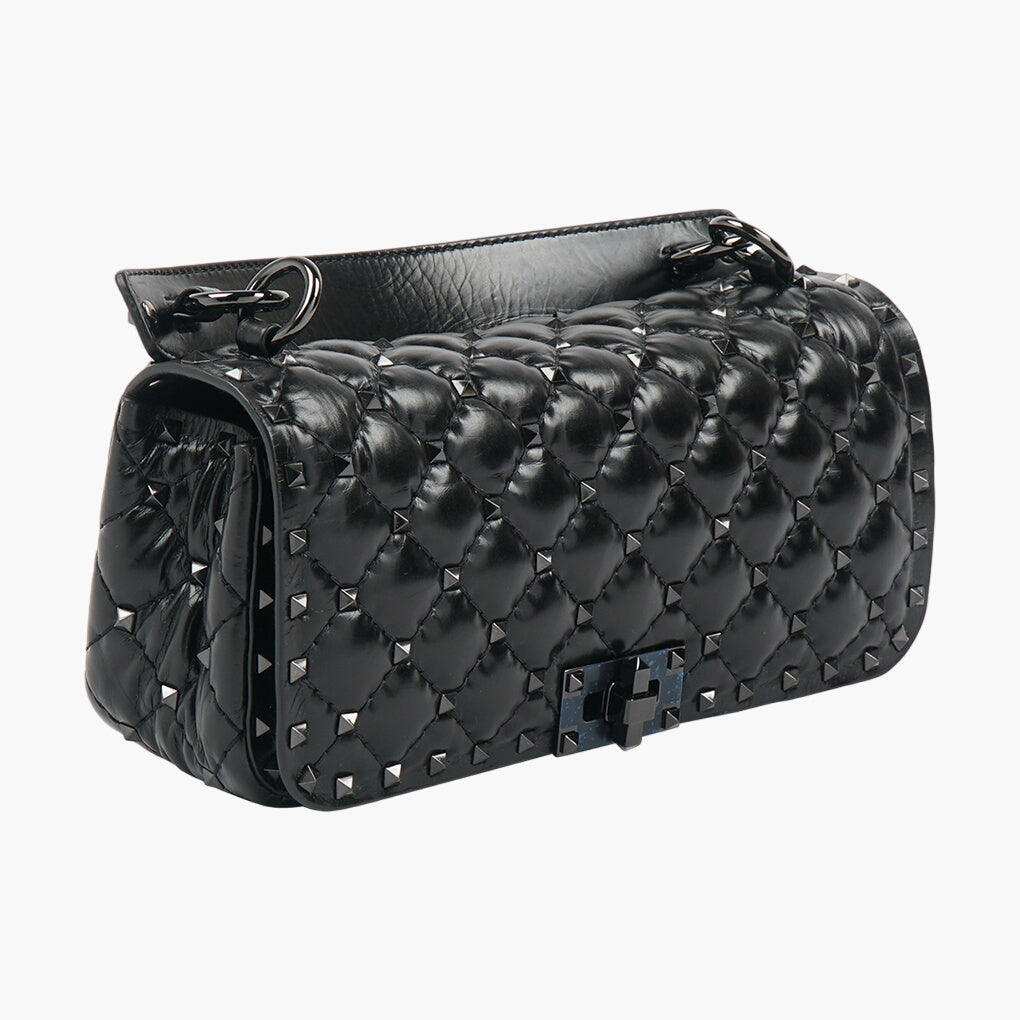 Valentino Bags Black Quilted Leather Bag with Stud Accents