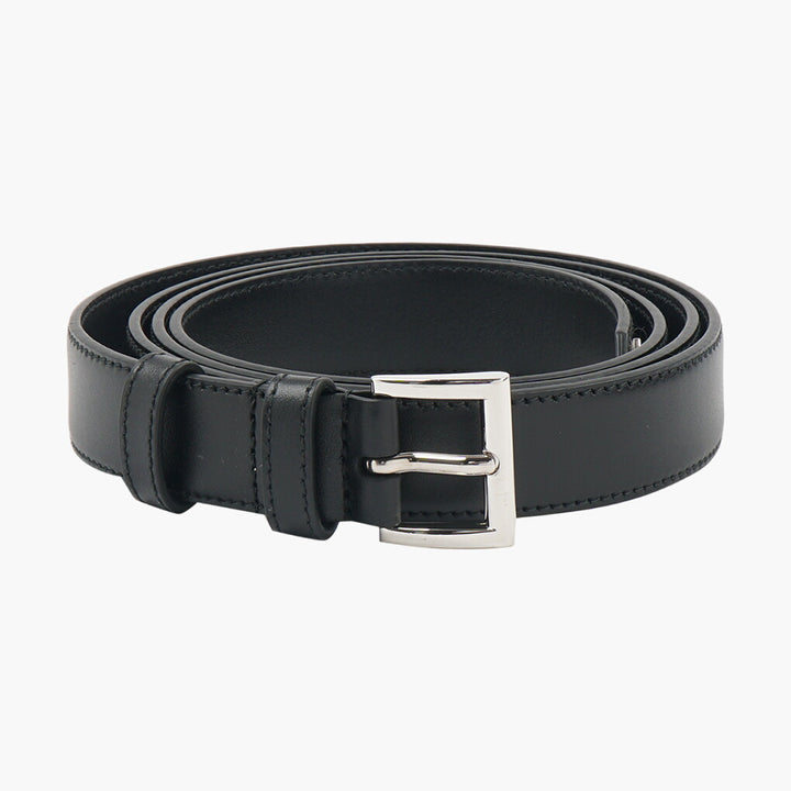 Prada Black Leather Belt with Elegant Metal Buckle - Made in Italy