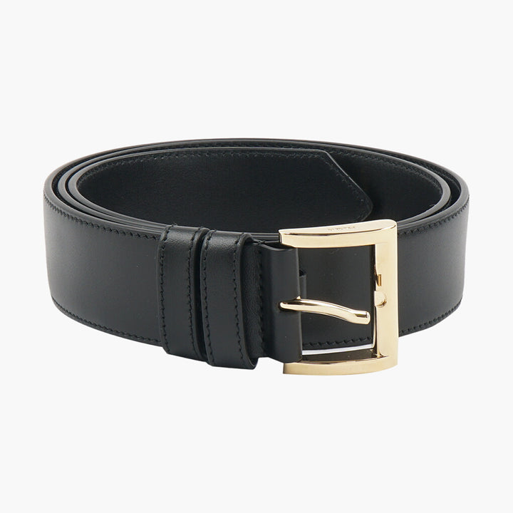 Prada Black Leather Belt with Gold Buckle - Made in Italy