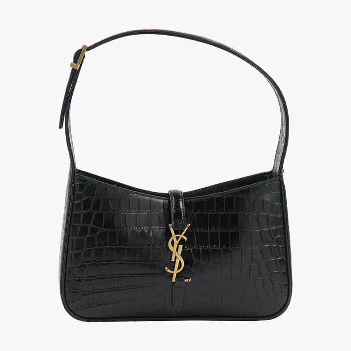 Borsa Saint Laurent nera e oro con stampa coccodrillo e iconico logo YSL e tracolla regolabile