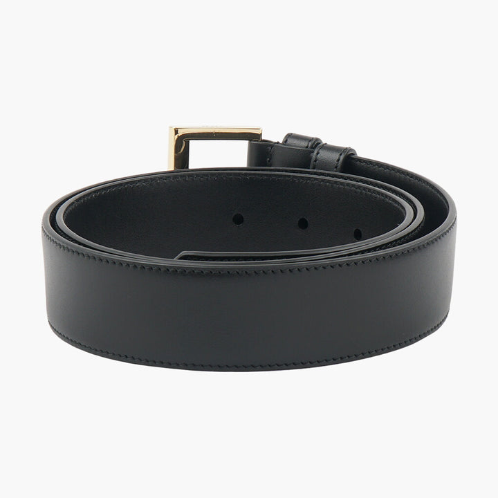 Prada Black Leather Belt with Gold Buckle - Made in Italy