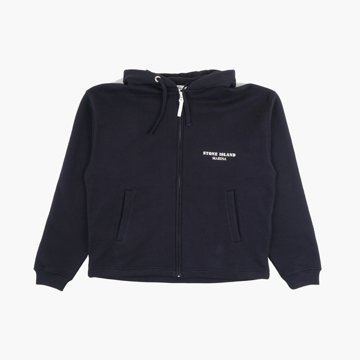 Stone Island Navy-White Marina Logo Zip-Up Hoodie