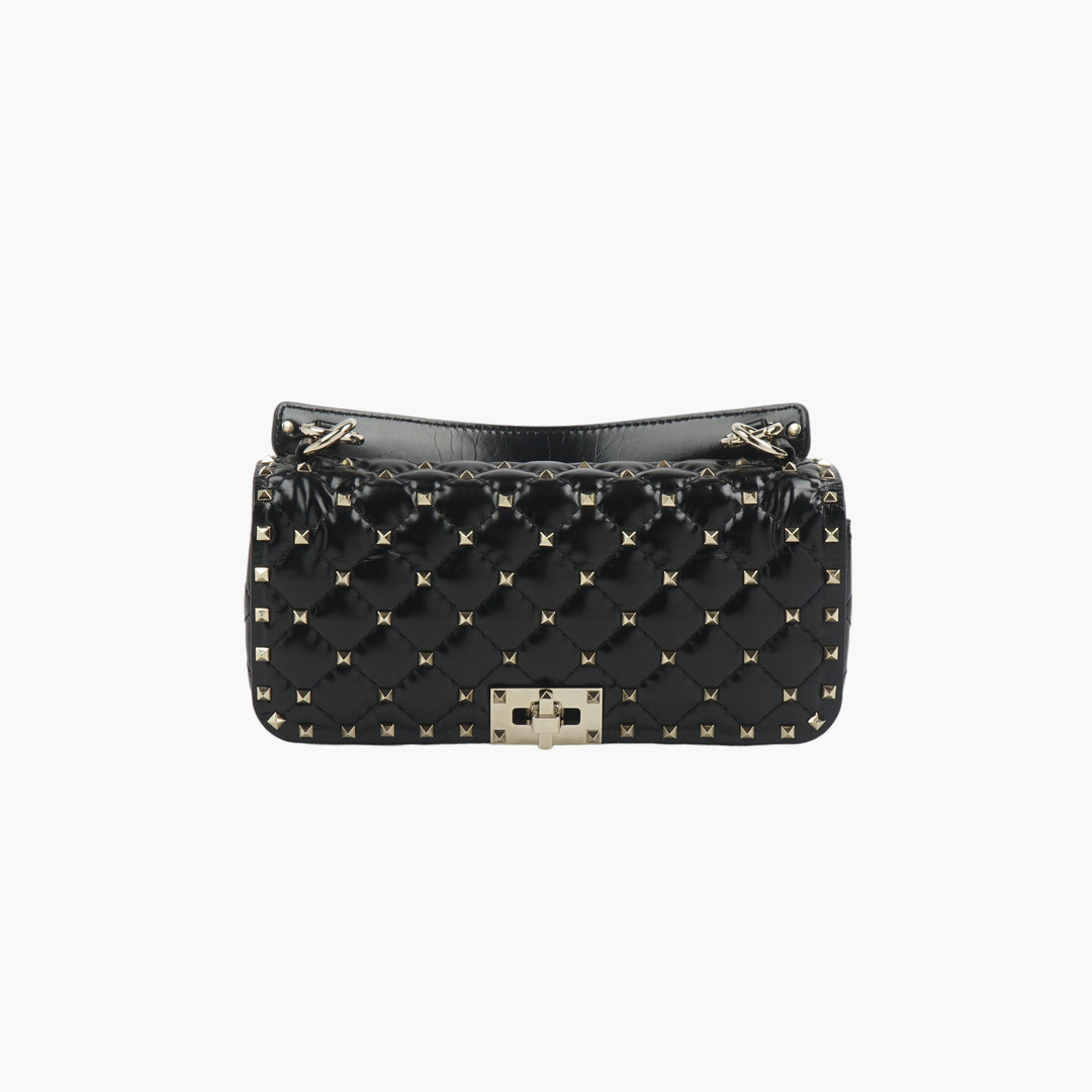 VALENTINO Black-Gold Rockstud Leather Bag with Adjustable Strap - Made in Italy