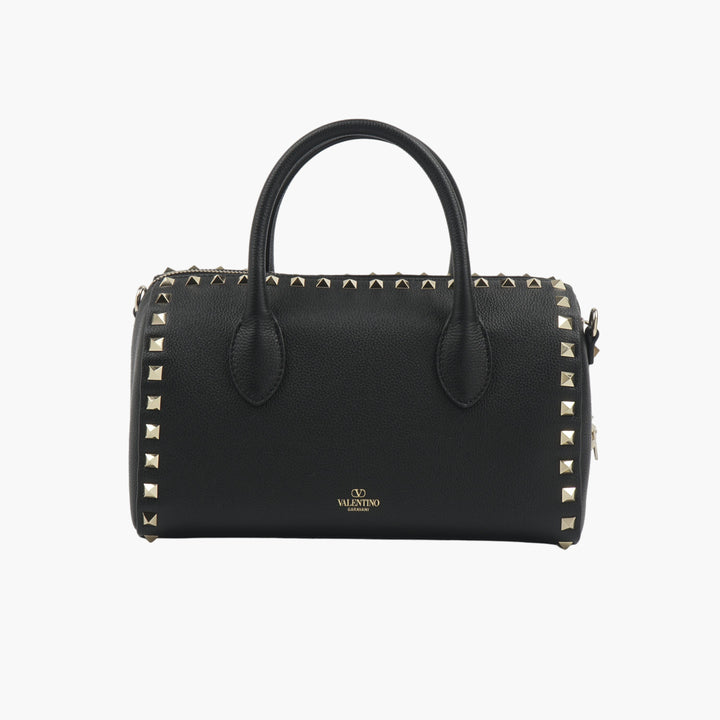 VALENTINO Borsa in pelle nera-oro con borchie piramidali Made in Italy