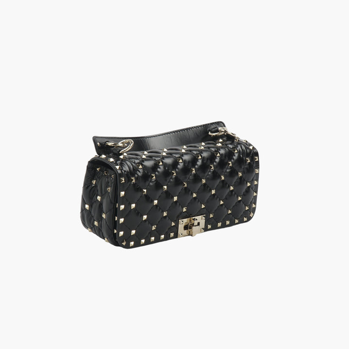 VALENTINO Black-Gold Rockstud Leather Bag with Adjustable Strap - Made in Italy