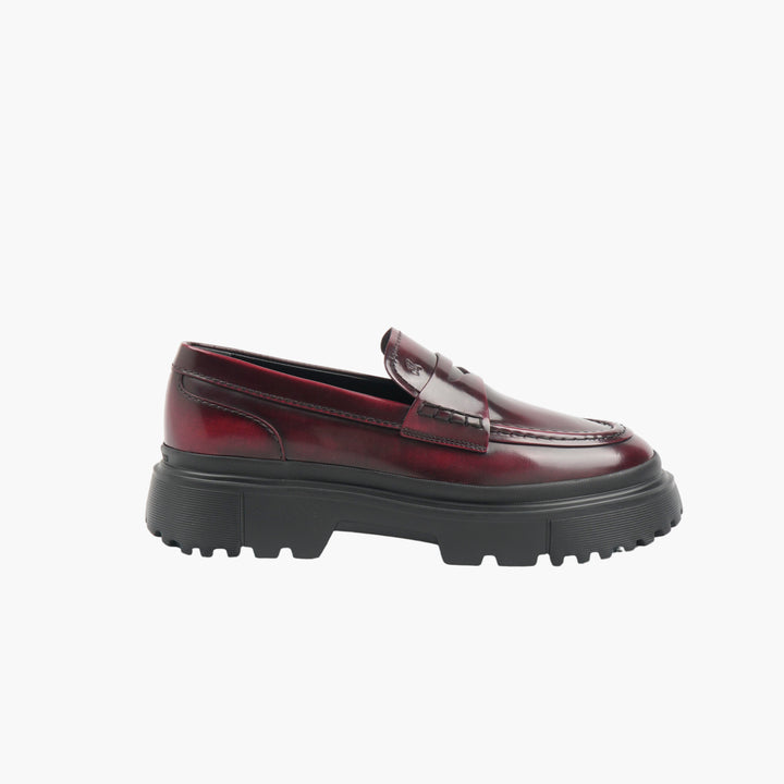 Hogan Women's Burgundy Leather Loafers with Chunky Rubber Sole