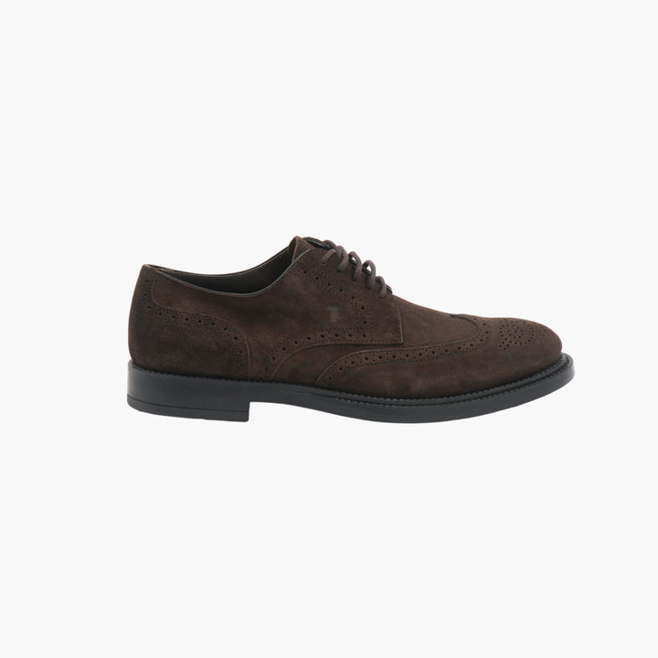 TOD'S Men's Premium Suede Brogue Shoes - Made in Italy, Dark Brown