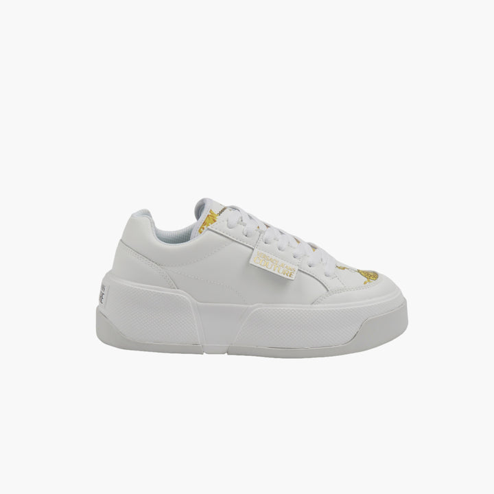 VERSACE Women's White-Yellow Sneakers with Iconic Branding